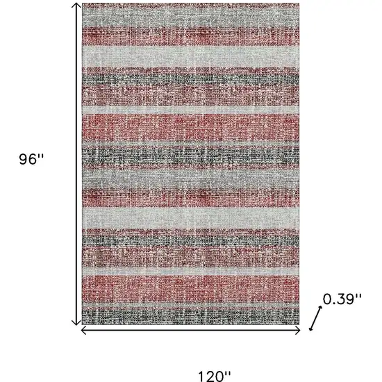 Burgundy And Gray Striped Washable Area Rug With UV Protection Photo 9