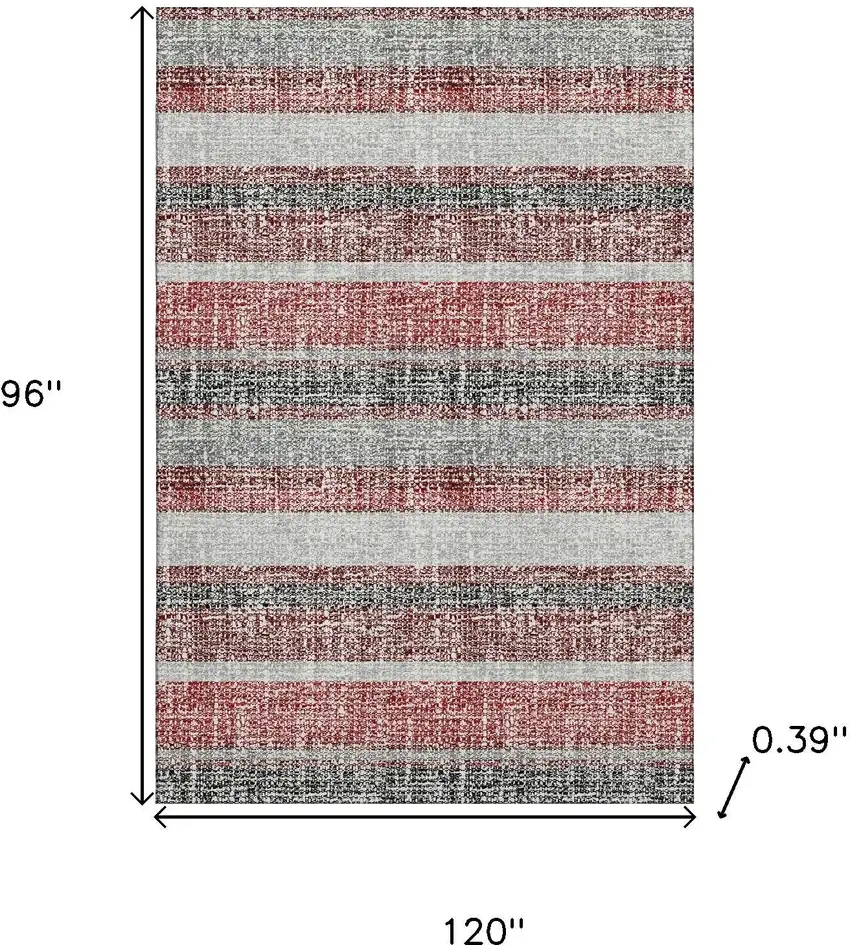 Burgundy And Gray Striped Washable Area Rug With UV Protection Photo 9