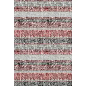 Photo of Burgundy And Gray Striped Washable Area Rug With UV Protection