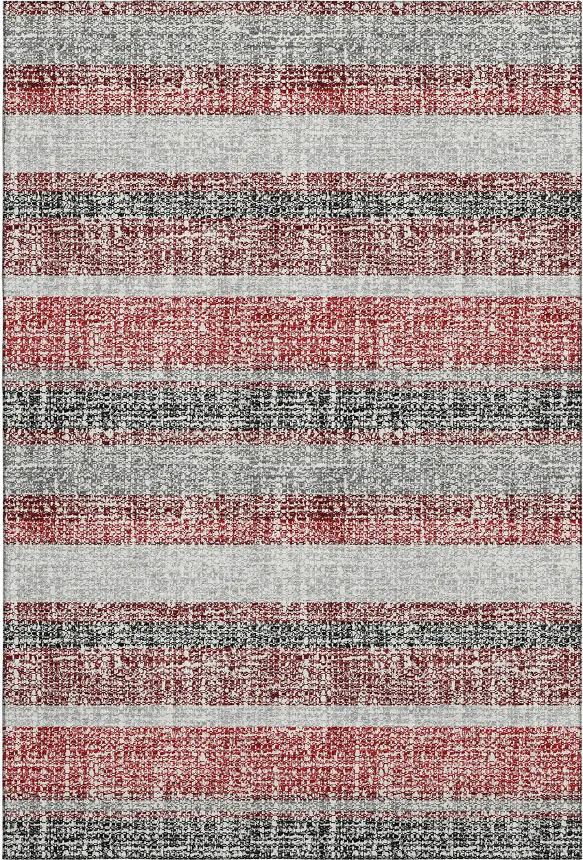 Burgundy And Gray Striped Washable Area Rug With UV Protection Photo 1