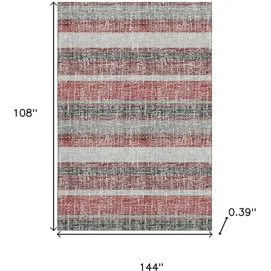 Burgundy And Gray Striped Washable Area Rug With UV Protection Photo 9
