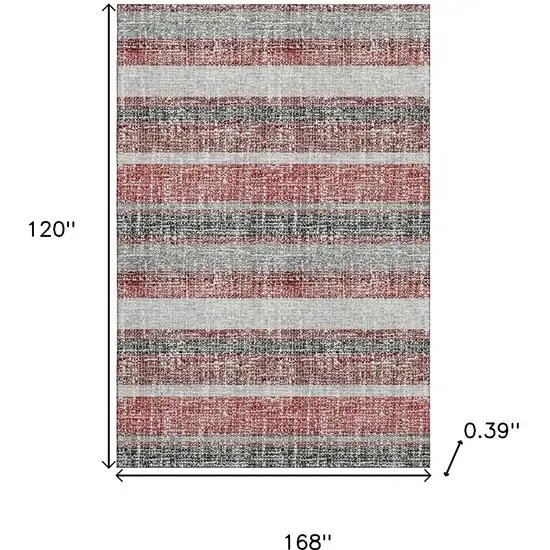 Burgundy And Gray Striped Washable Area Rug With UV Protection Photo 9