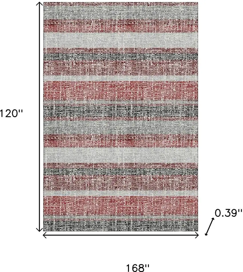 Burgundy And Gray Striped Washable Area Rug With UV Protection Photo 9