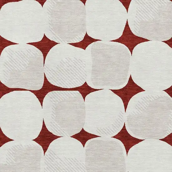 Burgundy And Ivory Abstract Geometric Washable Area Rug With UV Protection Photo 3