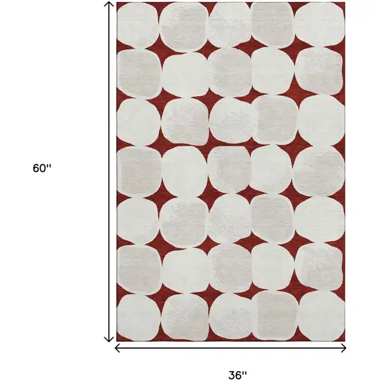 Burgundy And Ivory Abstract Geometric Washable Area Rug With UV Protection Photo 3