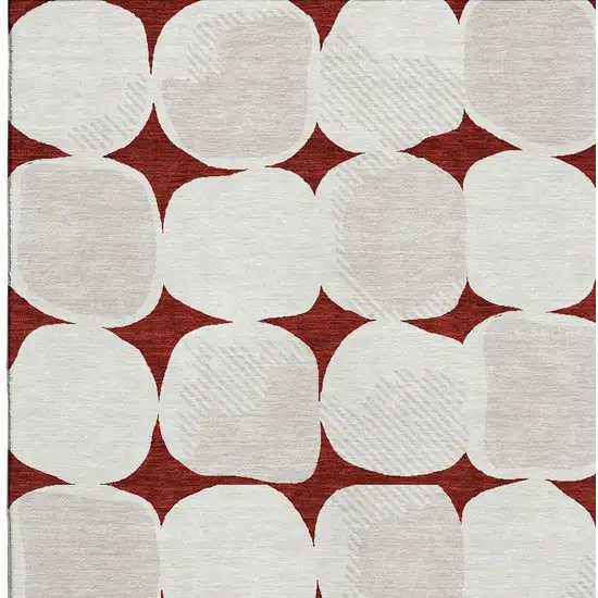 Burgundy And Ivory Abstract Geometric Washable Area Rug With UV Protection Photo 3