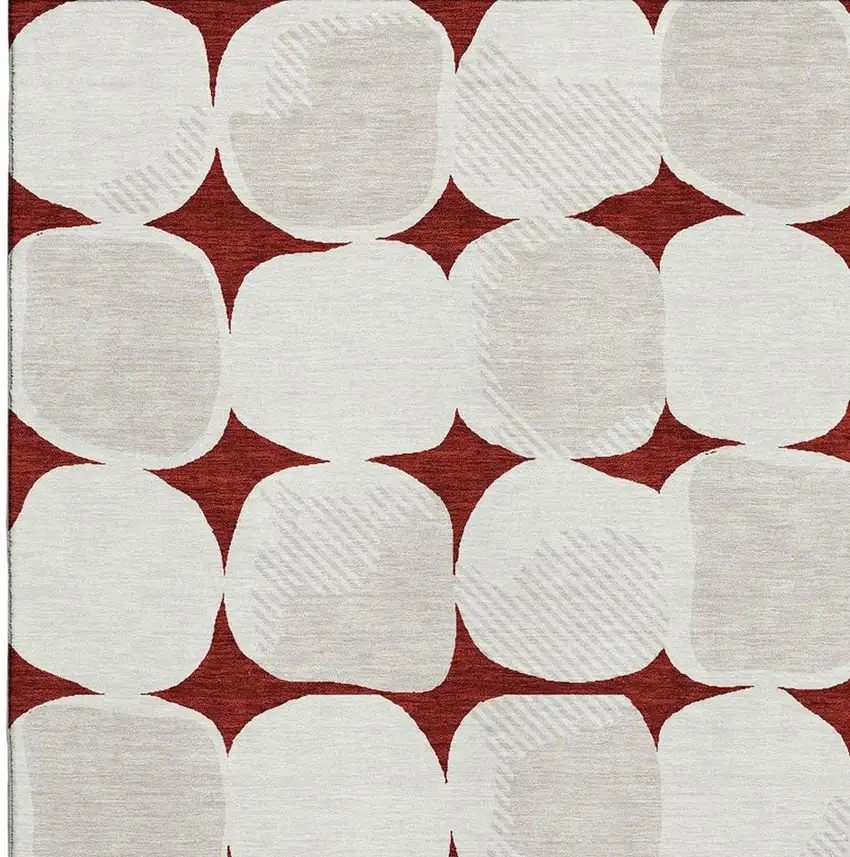 Burgundy And Ivory Abstract Geometric Washable Area Rug With UV Protection Photo 3