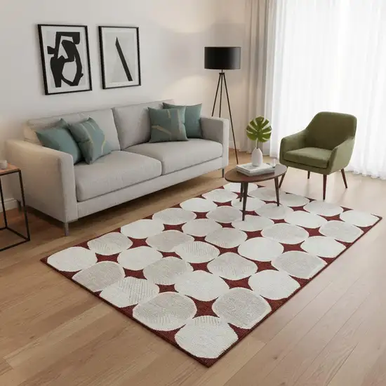 Burgundy And Ivory Abstract Geometric Washable Area Rug With UV Protection Photo 2