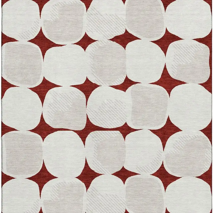 Burgundy And Ivory Abstract Geometric Washable Area Rug With UV Protection Photo 4