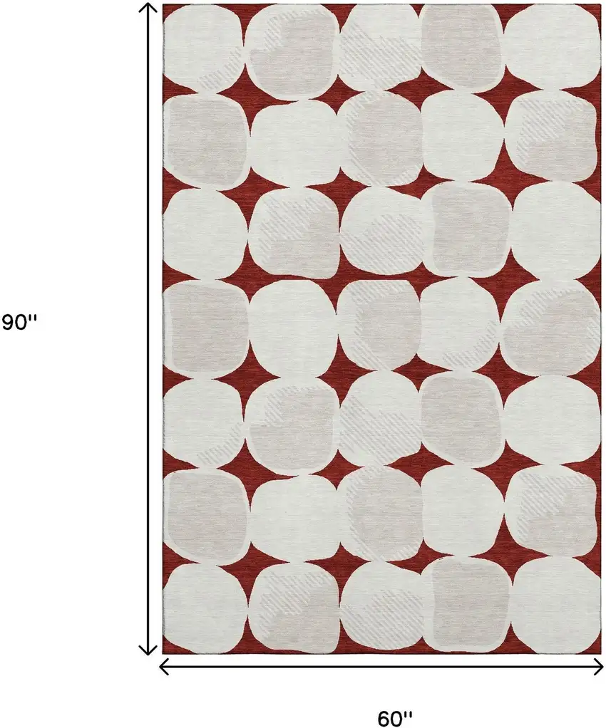 Burgundy And Ivory Abstract Geometric Washable Area Rug With UV Protection Photo 8