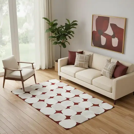 Burgundy And Ivory Abstract Geometric Washable Area Rug With UV Protection Photo 1