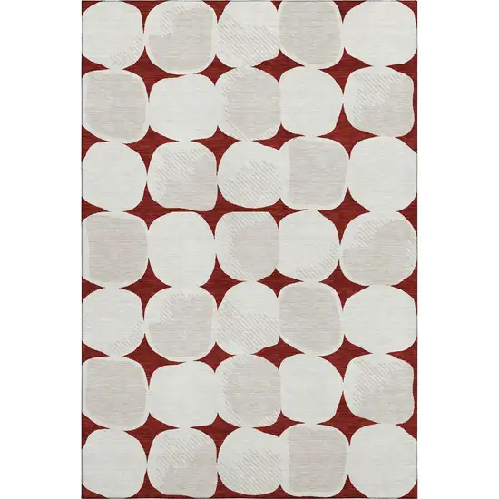 Burgundy And Ivory Abstract Geometric Washable Area Rug With UV Protection Photo 1
