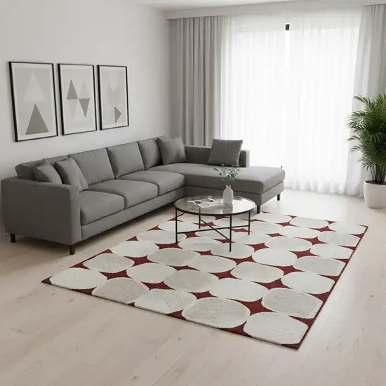 Burgundy And Ivory Abstract Geometric Washable Area Rug With UV Protection Photo 2