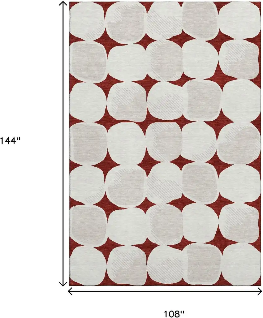 Burgundy And Ivory Abstract Geometric Washable Area Rug With UV Protection Photo 9