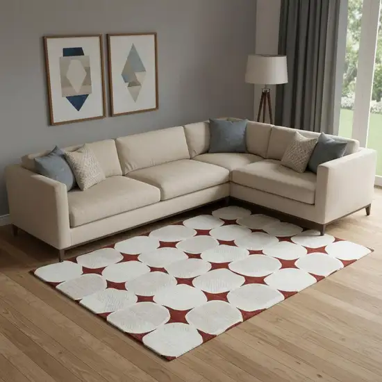 Burgundy And Ivory Abstract Geometric Washable Area Rug With UV Protection Photo 1