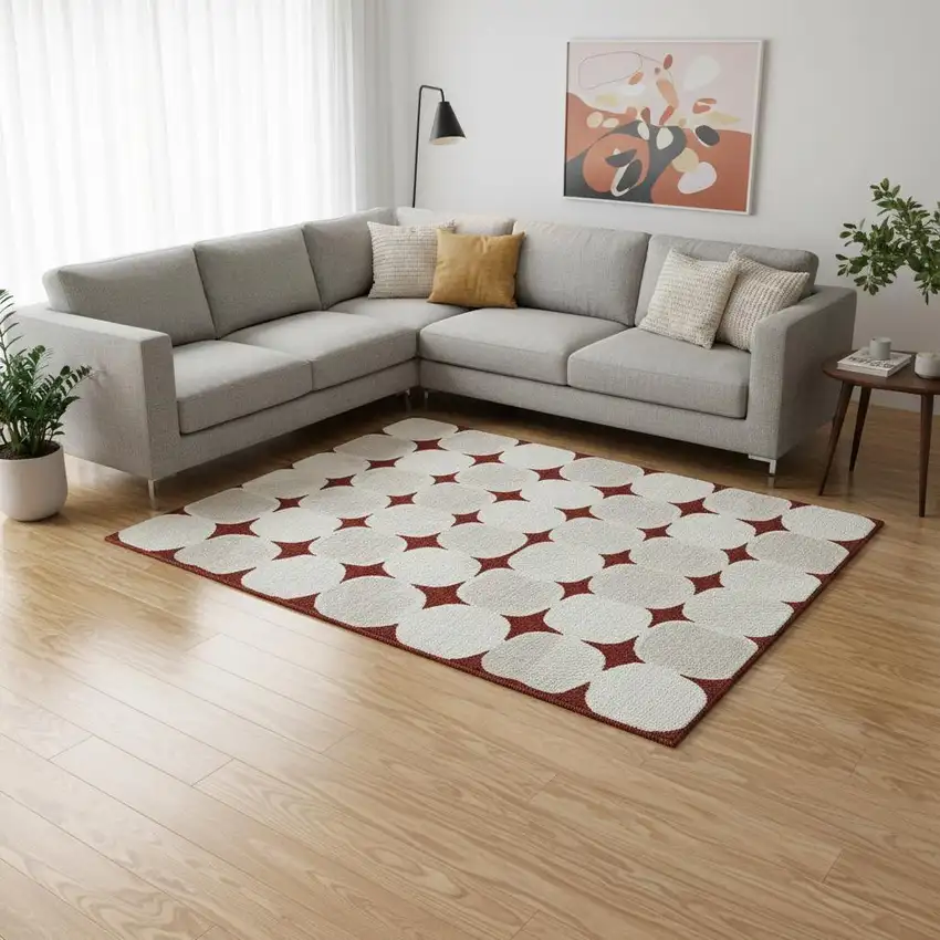 Burgundy And Ivory Abstract Geometric Washable Area Rug With UV Protection Photo 2