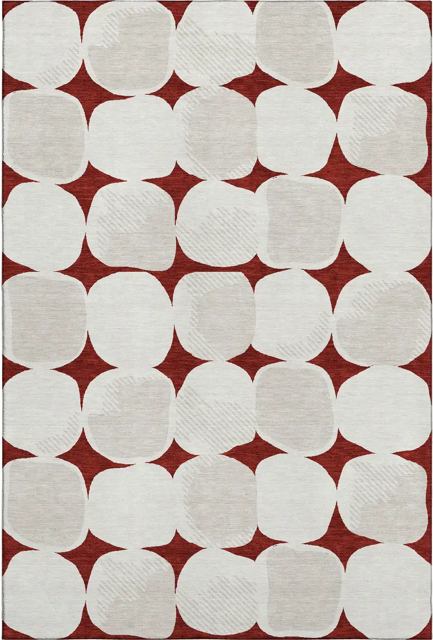 Burgundy And Ivory Abstract Geometric Washable Area Rug With UV Protection Photo 1