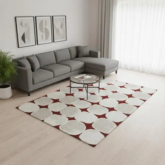 Burgundy And Ivory Abstract Geometric Washable Area Rug With UV Protection Photo 2