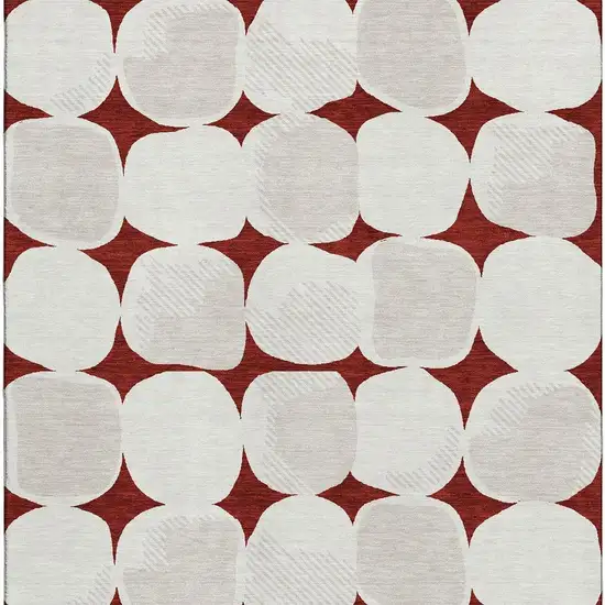 Burgundy And Ivory Abstract Geometric Washable Area Rug With UV Protection Photo 3