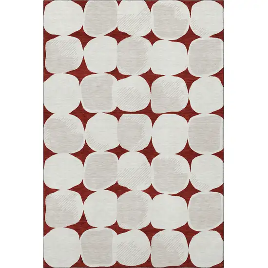 Burgundy And Ivory Abstract Geometric Washable Area Rug With UV Protection Photo 4