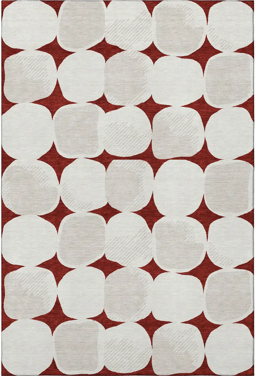 Burgundy And Ivory Abstract Geometric Washable Area Rug With UV Protection Photo 4