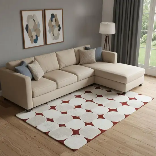 Burgundy And Ivory Abstract Geometric Washable Area Rug With UV Protection Photo 1