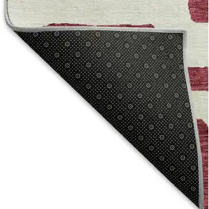 Photo of Burgundy And Ivory Abstract Geometric Washable Area Rug With UV Protection
