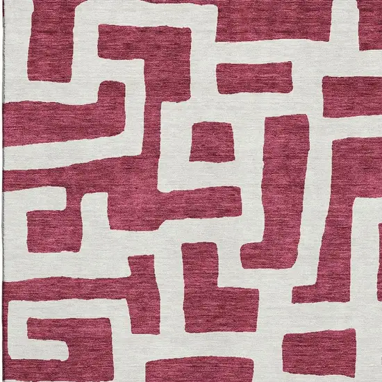 Burgundy And Ivory Abstract Geometric Washable Area Rug With UV Protection Photo 3