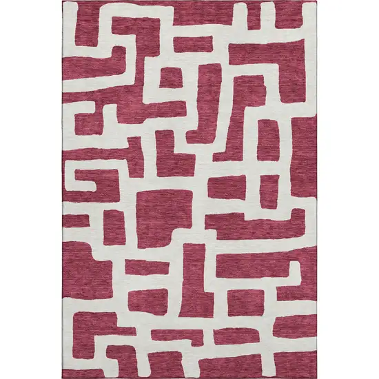 Burgundy And Ivory Abstract Geometric Washable Area Rug With UV Protection Photo 1