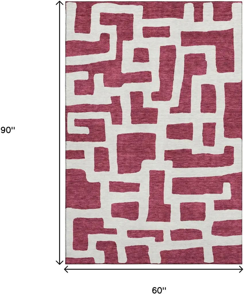 Burgundy And Ivory Abstract Geometric Washable Area Rug With UV Protection Photo 3