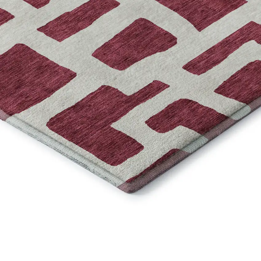 Burgundy And Ivory Abstract Geometric Washable Area Rug With UV Protection Photo 7