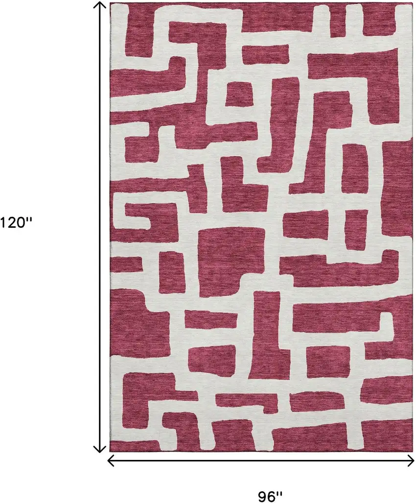 Burgundy And Ivory Abstract Geometric Washable Area Rug With UV Protection Photo 3