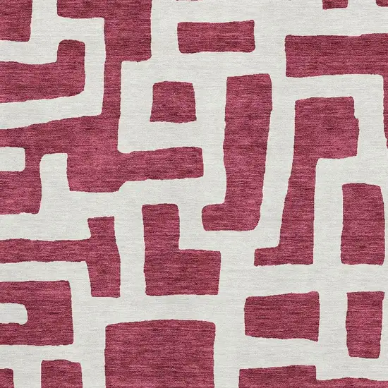 Burgundy And Ivory Abstract Geometric Washable Area Rug With UV Protection Photo 3