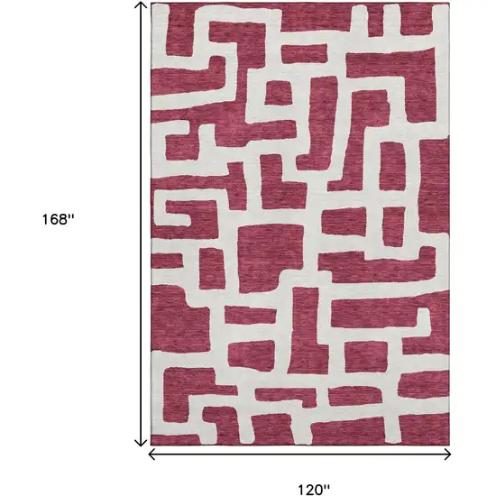Burgundy And Ivory Abstract Geometric Washable Area Rug With UV Protection Photo 3
