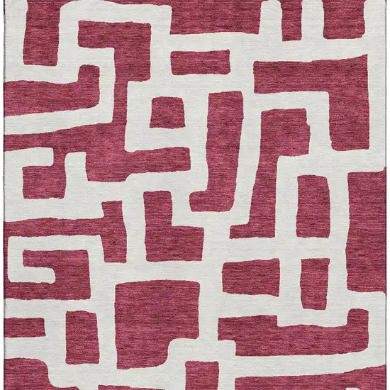 Burgundy And Ivory Abstract Geometric Washable Area Rug With UV Protection Photo 4