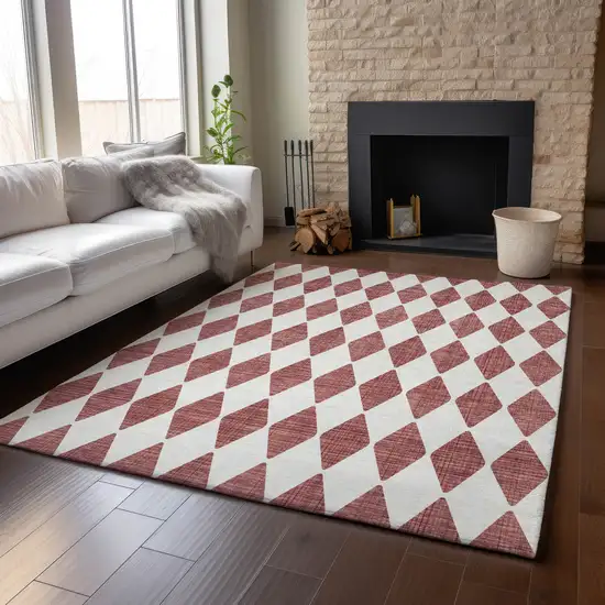Burgundy And Ivory Diamond Washable Area Rug With UV Protection Photo 5