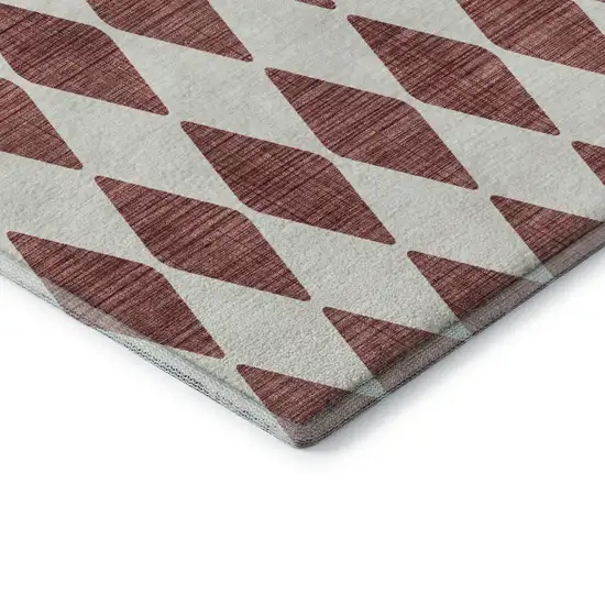 Burgundy And Ivory Diamond Washable Area Rug With UV Protection Photo 7