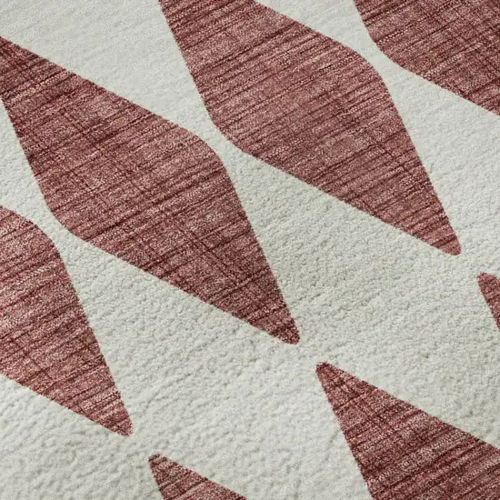 Burgundy And Ivory Diamond Washable Area Rug With UV Protection Photo 9