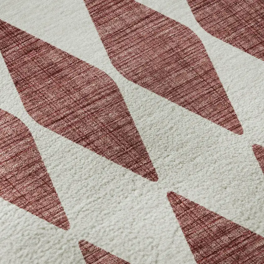 Burgundy And Ivory Diamond Washable Area Rug With UV Protection Photo 9