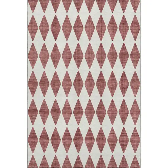 Burgundy And Ivory Diamond Washable Area Rug With UV Protection Photo 1