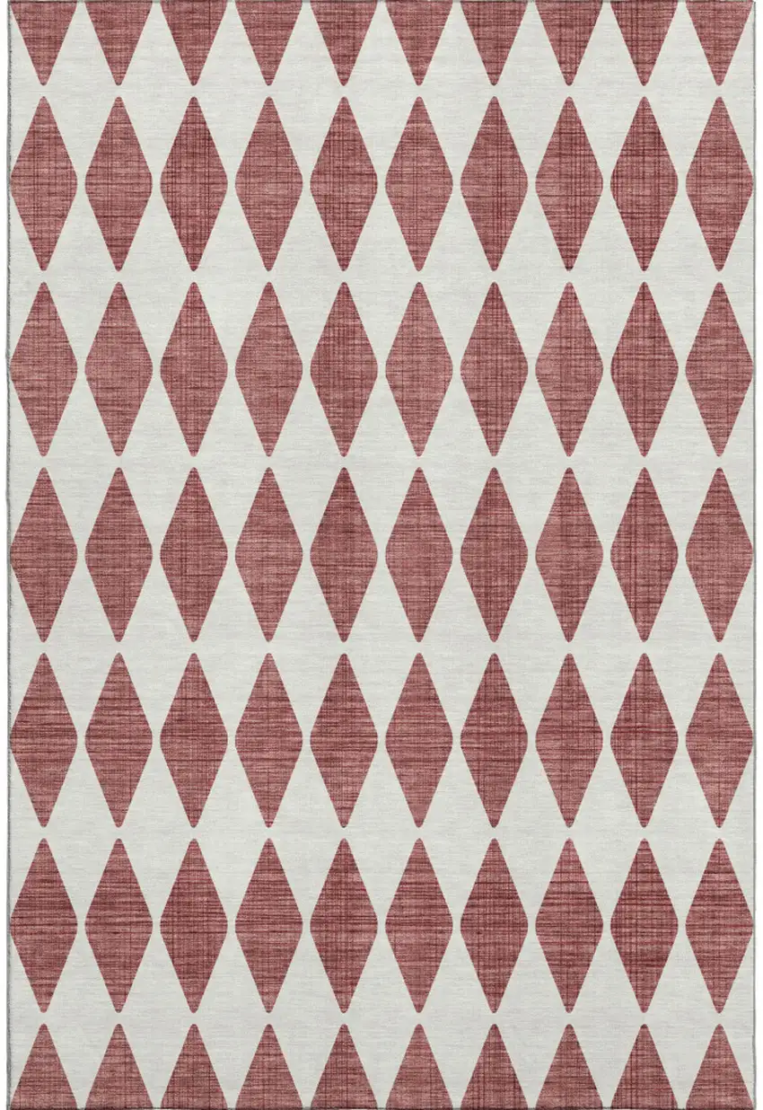 Burgundy And Ivory Diamond Washable Area Rug With UV Protection Photo 1