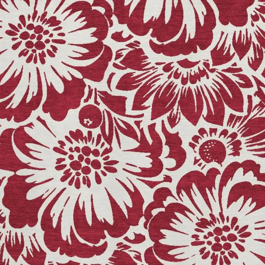 Burgundy And Ivory Floral Washable Area Rug With UV Protection Photo 4