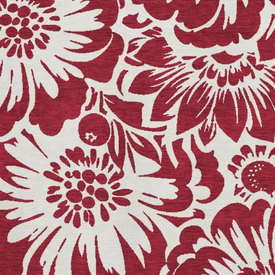 Burgundy And Ivory Floral Washable Area Rug With UV Protection Photo 3