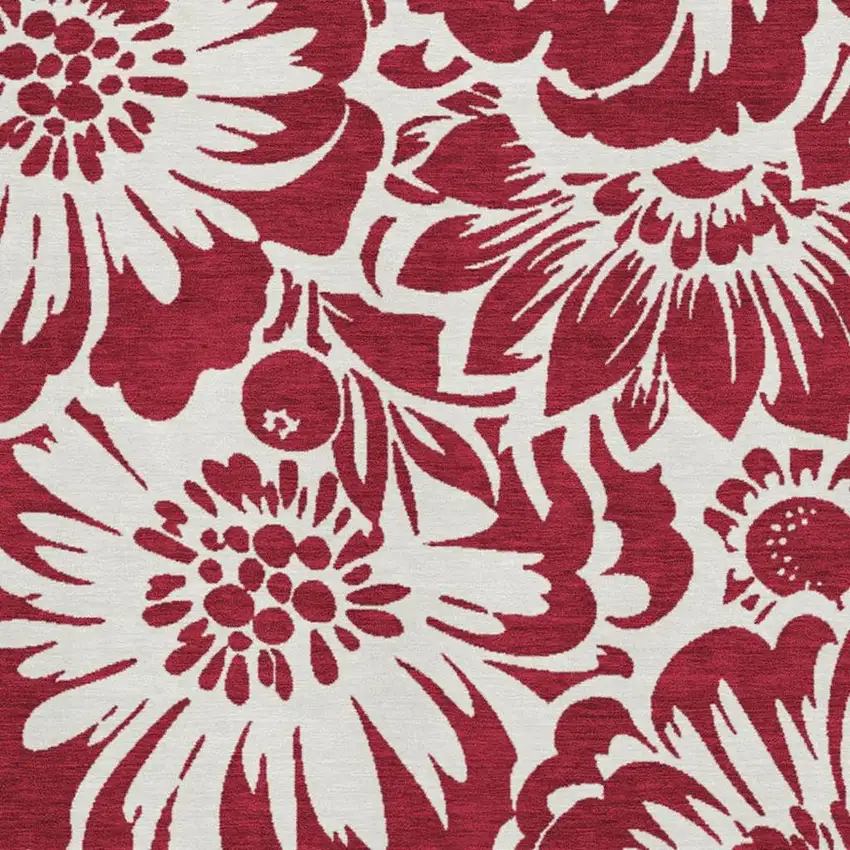 Burgundy And Ivory Floral Washable Area Rug With UV Protection Photo 3
