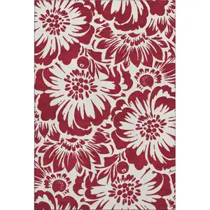 Photo of Burgundy And Ivory Floral Washable Area Rug With UV Protection