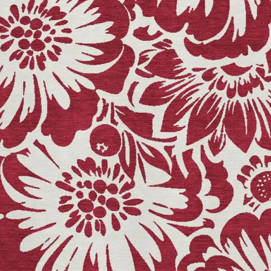 Burgundy And Ivory Floral Washable Area Rug With UV Protection Photo 3