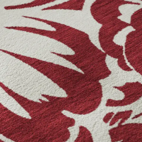 Burgundy And Ivory Floral Washable Area Rug With UV Protection Photo 9
