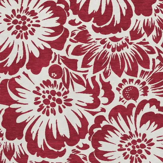 Burgundy And Ivory Floral Washable Area Rug With UV Protection Photo 4