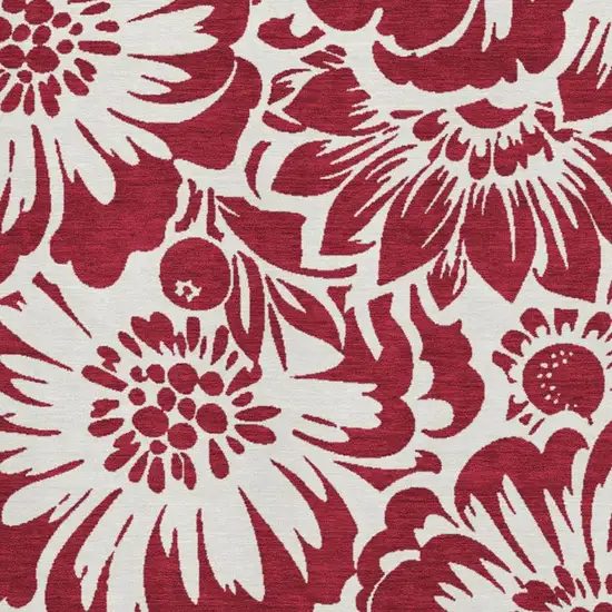 Burgundy And Ivory Floral Washable Area Rug With UV Protection Photo 3