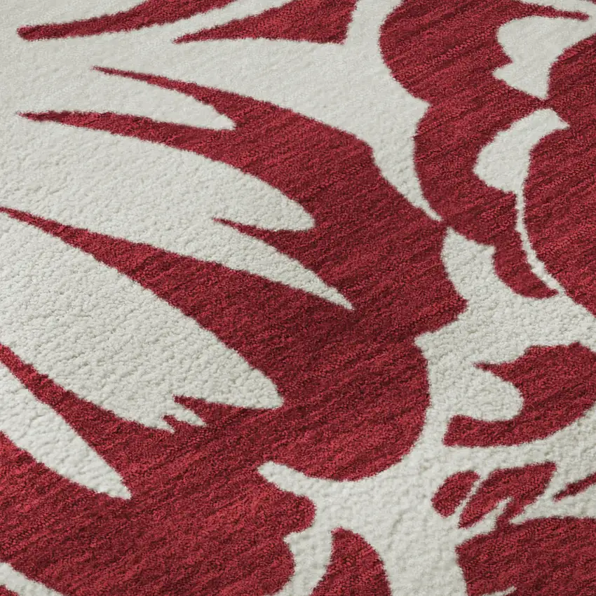 Burgundy And Ivory Floral Washable Area Rug With UV Protection Photo 9